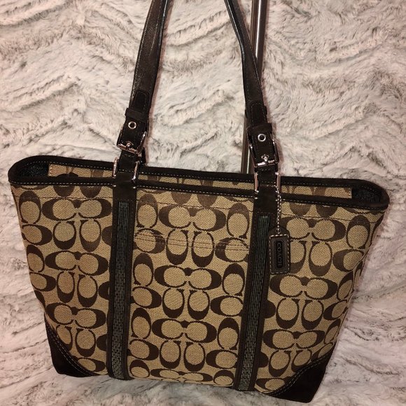 Coach Signature Tote with Suede Trim - Picture 1 of 4